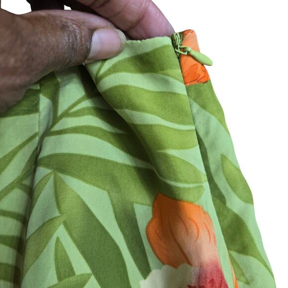 Worthington Vtg Green Floral Silk Hawaiian Tropic Vacation Resort Midi Skirt 10 - Picture 3 of 9